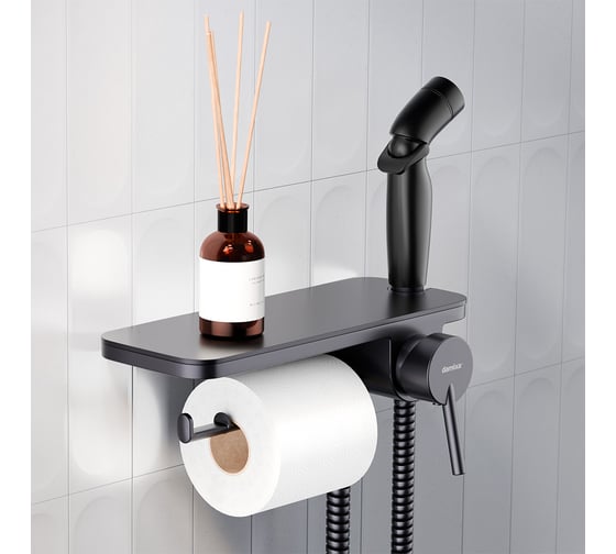 Изображение товара Смеситель монтируемый в стену Damixa Jupiter с гиг. душем и полкой, черный 773500301