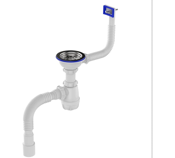Изображение товара Сифон для мойки Aquant 3 1/2"х40 с металлической реш. с прямоугольным переливом с гофротрубой 40x40/50 B0148-20-MR