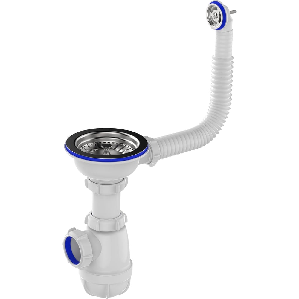 Сифон для мойки Aquant 3 1/2&quot;х40 с мет.реш. с круглым переливом B0142-29-MR