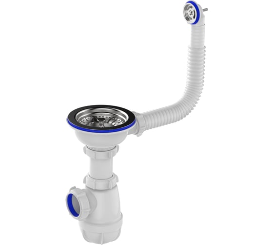 Изображение товара Сифон для мойки Aquant 3 1/2"х40 с мет.реш. с круглым переливом B0142-29-MR