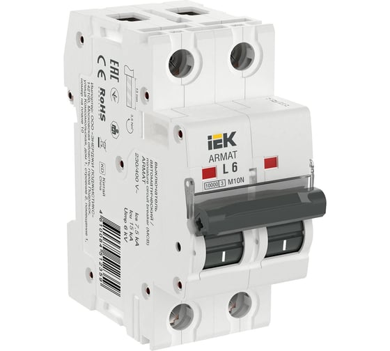 Изображение товара Автоматический выключатель IEK Armat m10n 2p, l, 6а AR-M10N-2-L006