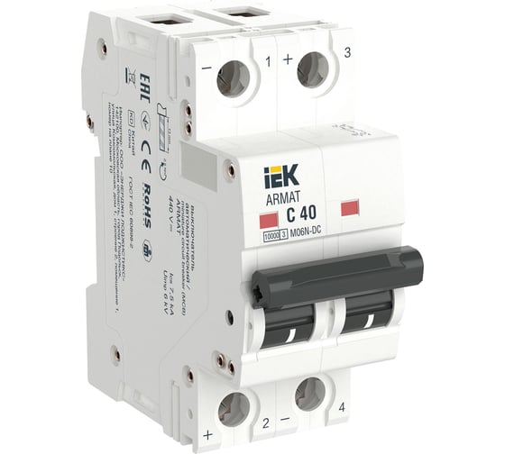 Изображение товара Автоматический выключатель IEK Armat m06n-dc 2p, c, 40а AR-M06N-2-C040DC
