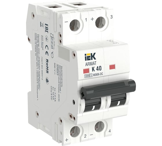 Изображение товара Автоматический выключатель IEK Armat m06n-dc 2p, k, 40а AR-M06N-2-K040DC
