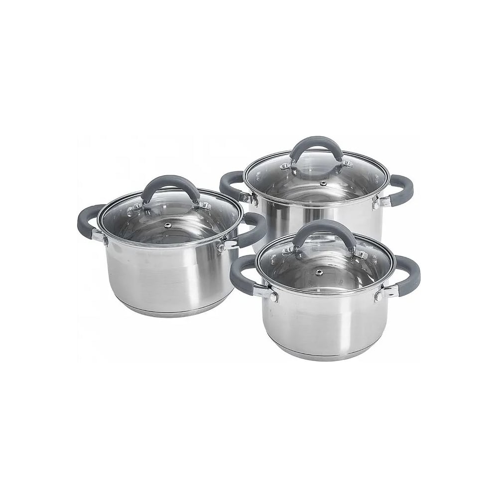 Изображение товара Набор посуды из нержавеющей стали Webber BE-625/6 3 кастрюли со стеклянными крышками