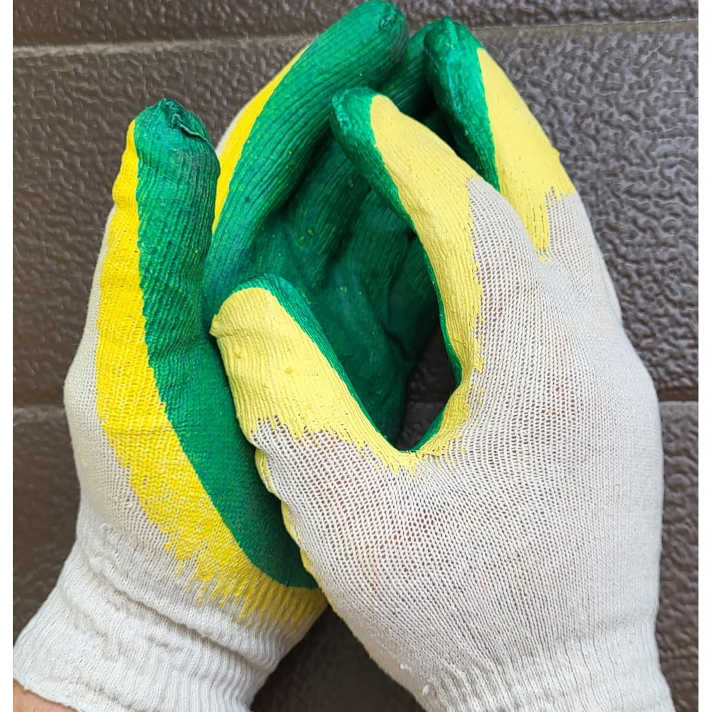 Изображение товара Перчатки х/б с двойным латексным покрытием R2R, 13 класс, зеленые, 100 пар 7010-00RL-З