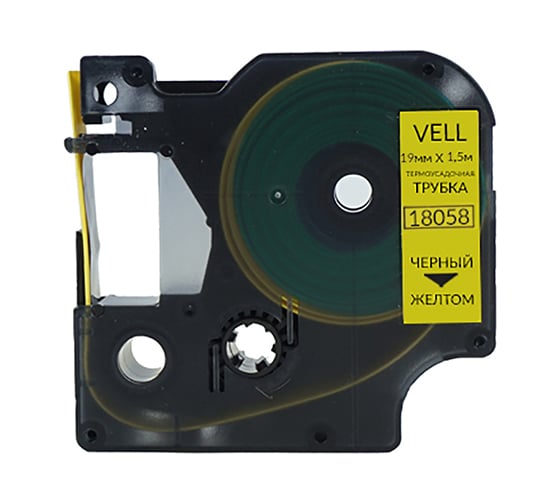 Изображение товара Термоусадочная трубка Vell VL-D-S0718340/18058 (Ø 11 мм, 19 мм x 1,5 м, черный на желтом) 320142