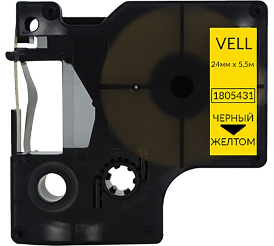 Изображение товара Лента Vell VL-D-1805431 (винил, 24 мм x 5.5 м, черный на желтом) 345930