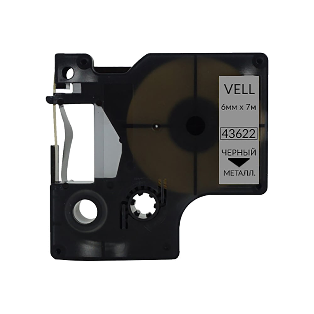 Изображение товара Лента Vell VL-D-43622 6 мм х 7 м черный на серебристом для маркировки