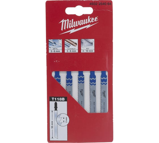 Изображение товара Полотна для лобзика T118B (55 мм, шаг 2 мм, 5 шт.) Milwaukee 4932254064