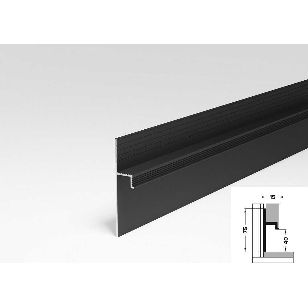 Изображение товара Скрытый плинтус Лука плт 75.2500.215 черный, 2.5 м, влагостойкий, алюминий