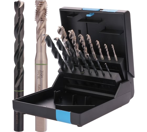 Изображение товара Набор метчиков VOELKEL машинных спиральных M3-M12 +сверла HSSE 14пр V47866