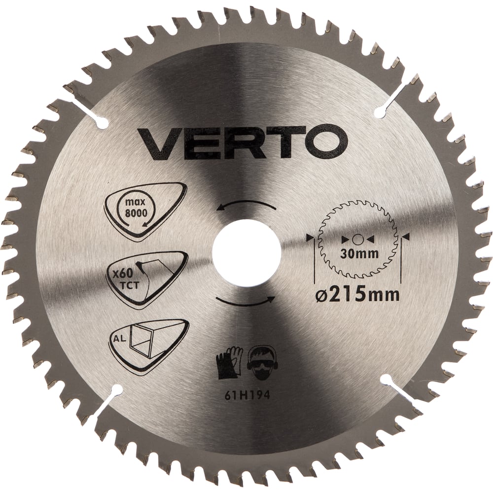 фото Диск отрезной по алюминию (215x30 мм; 60 зубьев) verto 61h194