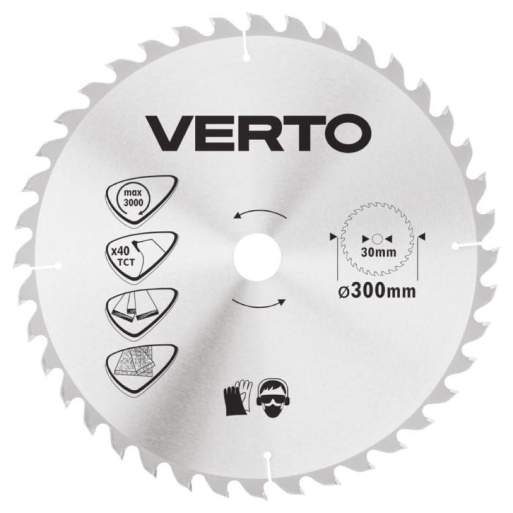 фото Диск отрезной по дереву (300x30 мм; 40 зубьев) verto 61h136