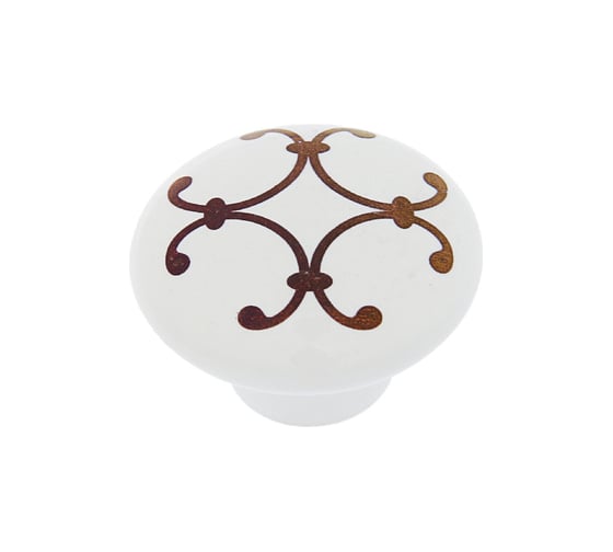 Изображение товара Ручка кнопка ТУНДРА LACE Ceramics 009, d=38 керамическая, белая с рисунком 3671614
