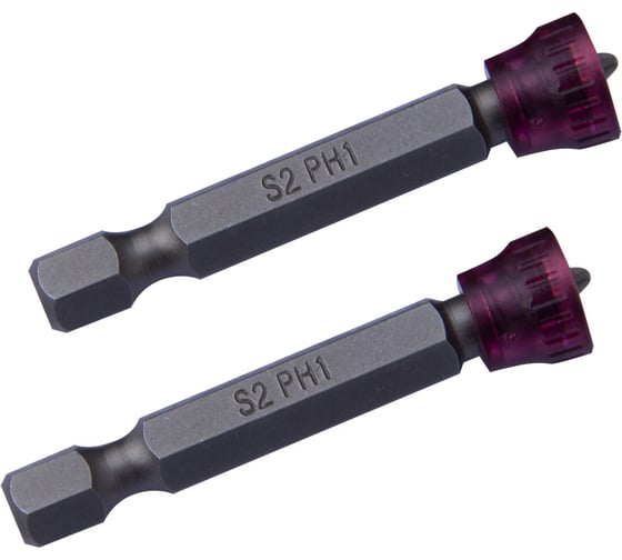 Изображение товара Биты PH1, 2 шт, 50 мм, сталь S2, с магнитным держателем ЛА-00001320