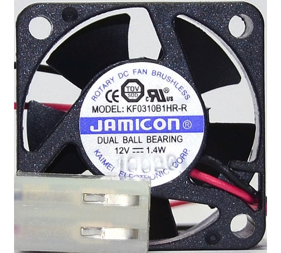 Изображение товара Вентилятор JAMICON KF0310B1HR-R (KF0310B1HR013-047R) (10000RPM) 12V/0,11A (30x30x10) B(подшипник) CFM3,93/dBA31,6 провод C00036646