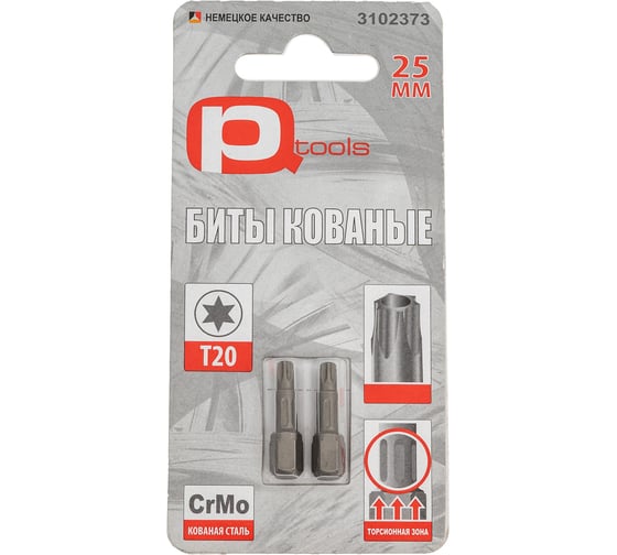 Изображение товара Биты T20, 25 мм, 2 шт, сталь S2, кованые, торсионные, магнит PQTools ЛК-00002947