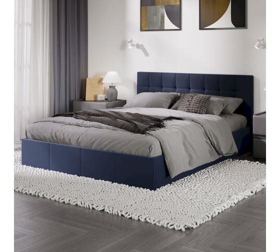 Изображение товара Кровать ТриЯ Эмма с мягкой обивкой и заглушиной 1600 с подъемным механизмом, велюр Confetti Blue 244130
