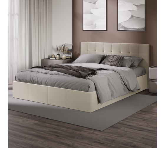 Изображение товара Кровать ТриЯ Эмма с мягкой обивкой и заглушиной 1600 с подъемным механизмом, велюр Confetti Cream 244131