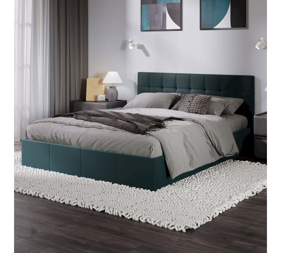 Изображение товара Кровать ТриЯ Эмма с мягкой обивкой и заглушиной 1600 с подъемным механизмом, велюр Confetti Izumrud 244132