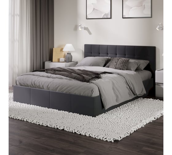 Изображение товара Кровать ТриЯ Эмма с мягкой обивкой и заглушиной 1600 с подъемным механизмом, велюр Confetti Stone 244135