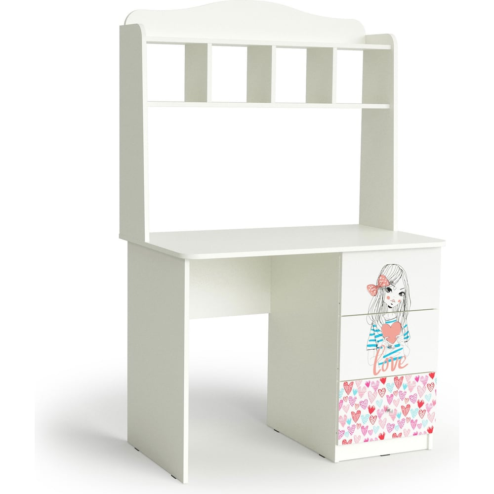 Изображение товара Письменный стол МК Мама девочки белый шёлк 102057 классический из ЛДСП с ящиками