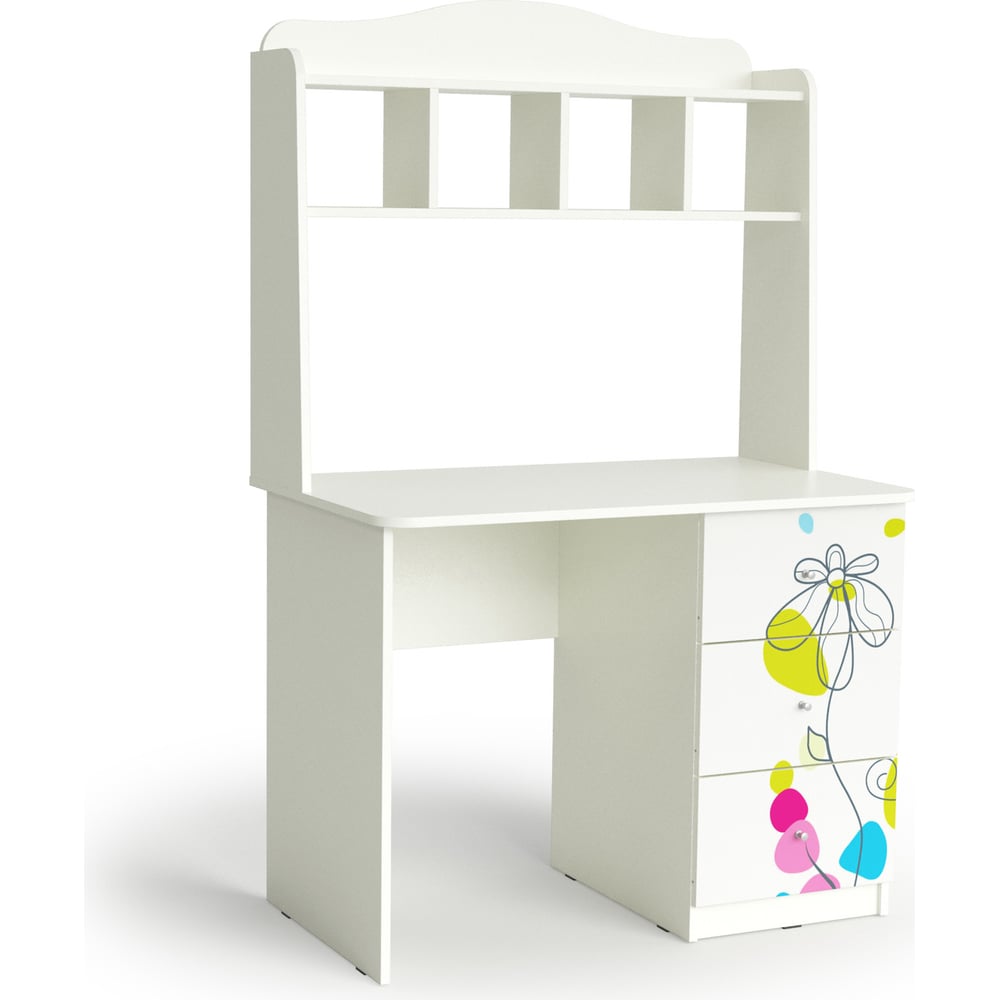 Изображение товара Письменный стол МК Мама цветы белый шёлк 102056 классический с ящиками