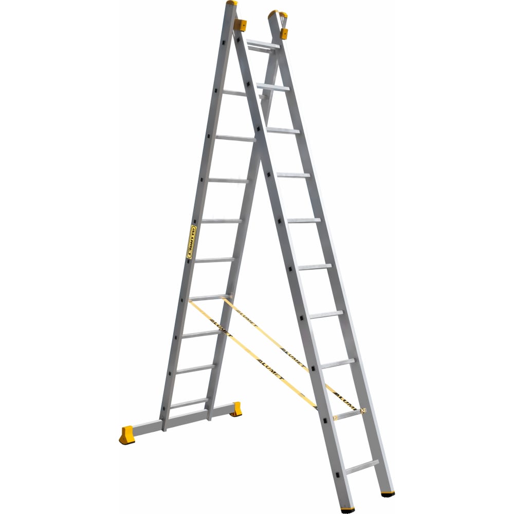 Профессиональная двухсекционная лестница Алюмет алюминиевая приставная профессиональная лестница алюмет p1 9108