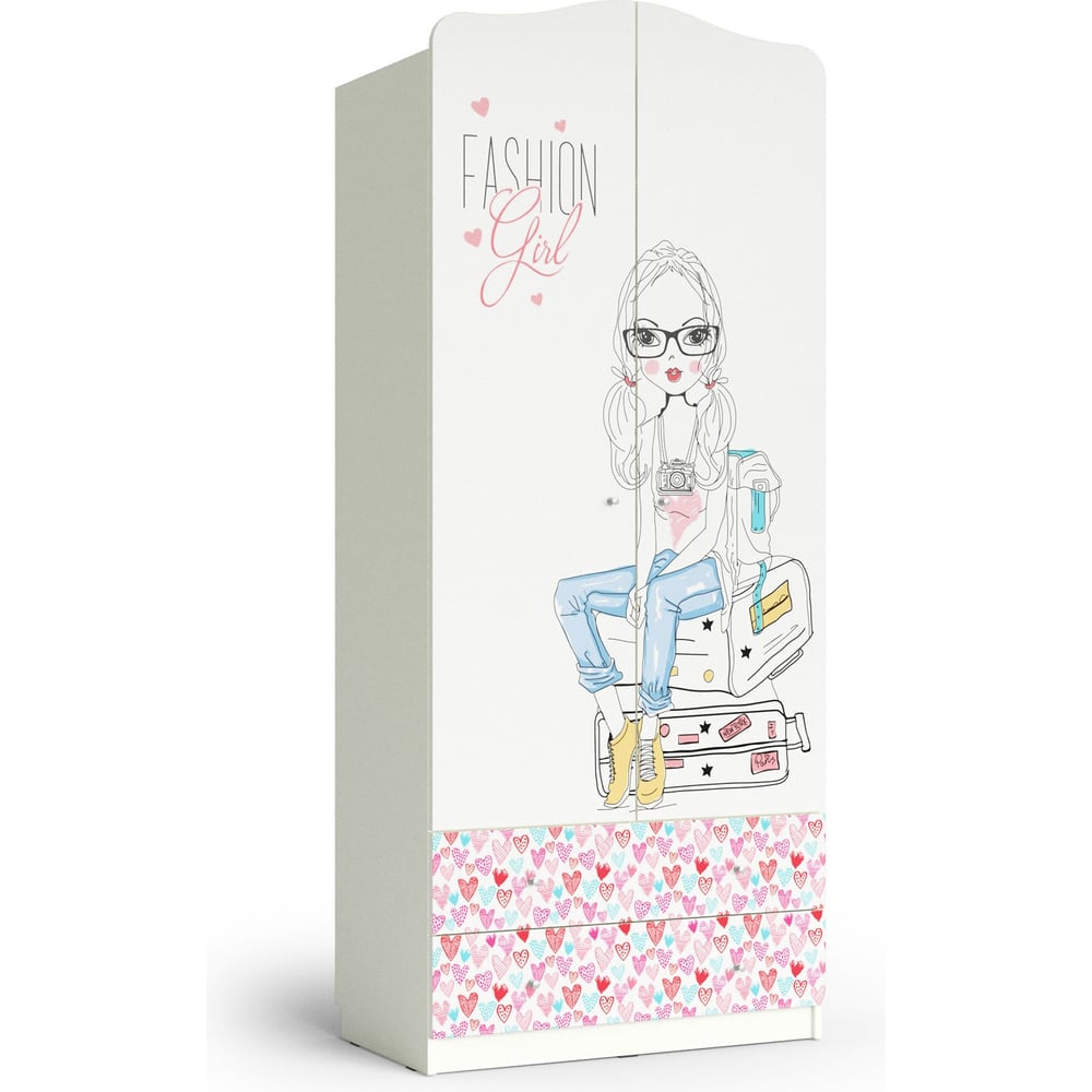 Изображение товара Детский шкаф МК Мама девочки белый шелк 102048 с дверями и полкой