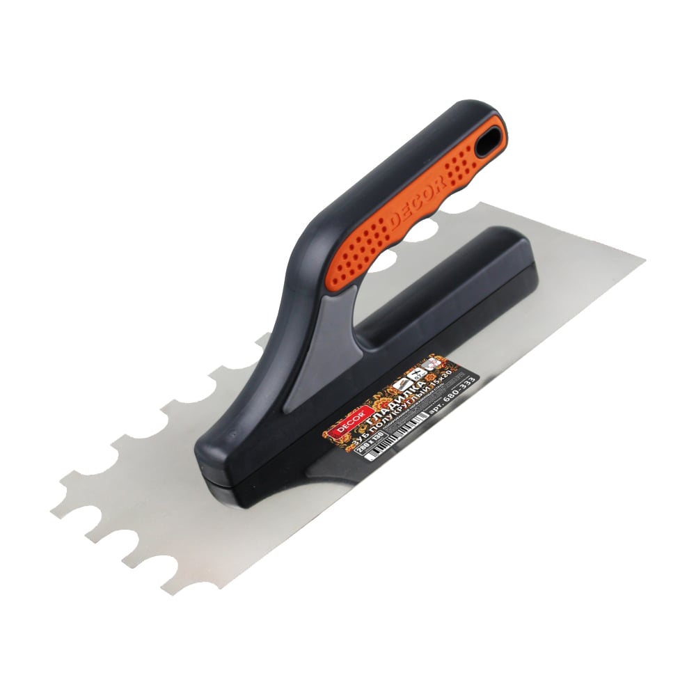 Изображение товара Плиточная гладилка DECOR 3k 280x130 мм, полукруглый зуб 15x20 мм, нержавеющая сталь 0,7 мм 11612113