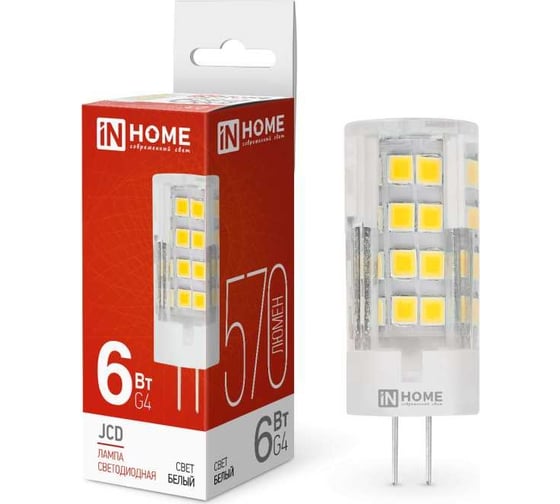 Изображение товара Светодиодная лампа IN HOME LED-JCD 6Вт 230В G4 4000К 570Лм 4690612036144