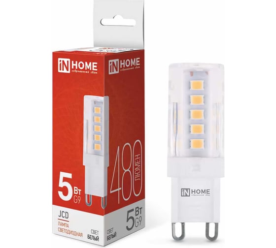 Изображение товара Светодиодная лампа IN HOME LED-JCD 5Вт 230В G9 4000К 480Лм 4690612036328