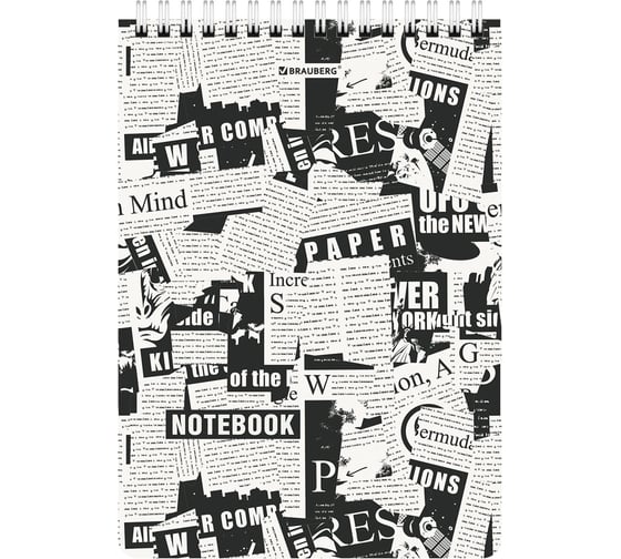 Изображение товара Блокнот BRAUBERG А5, 146x206 мм, 80 л., гребень, картон, жесткая подложка, клетка, Первые полосы 114381