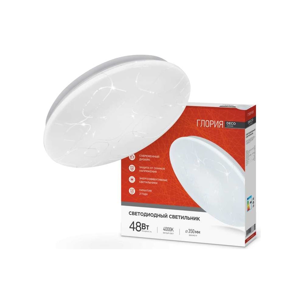 Изображение товара Светодиодный светильник IN HOME серии DECO 48Вт 230В 4000К 3120Лм 380x55мм ГЛОРИЯ 4690612038636