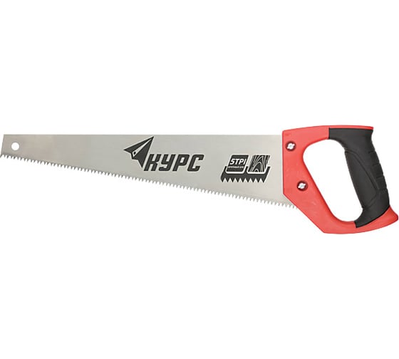 Изображение товара Ножовка по дереву универсальная, шаг 4,5 мм, пластиковая прорезиненная ручка 500 мм КУРС 40353