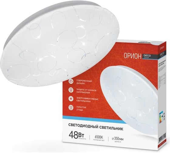 Изображение товара Светодиодный светильник IN HOME серии DECO ОРИОН 48Вт 230В 6500К 4320Лм 380x55мм 4690612038629