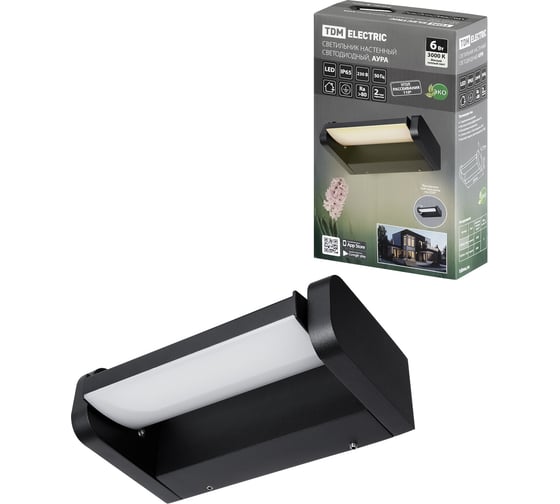 Изображение товара Настенный светильник TDM ELECTRIC led, аура, l200 мм, 6 Вт, 3000 k, алюминий/черный, ip65, SQ0345-1036
