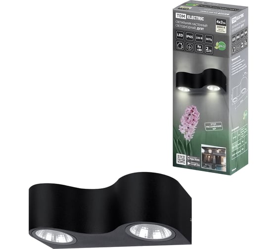 Изображение товара Настенный светильник TDM ELECTRIC led, дуэт, 4x3 Вт, 3000 к, l200 мм, алюминий/черный, вверх/вниз, ip65, SQ0345-1025