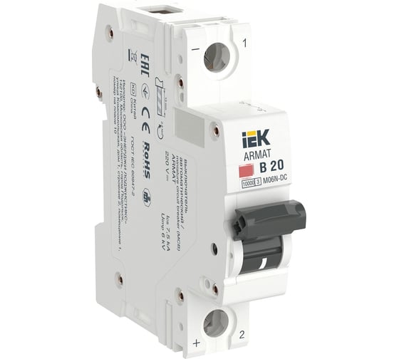Изображение товара Автоматический выключатель IEK Armat m06n-dc 1p b 20а AR-M06N-1-B020DC
