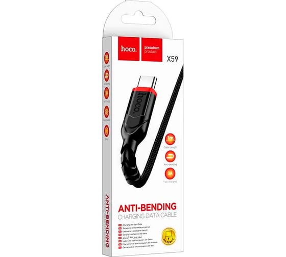 Изображение товара Usb кабель Hoco x59 victory type-c, 2.4а, 1м, нейлон, черный 0L-00050613