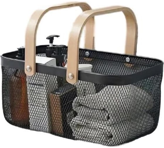 Изображение товара Корзина для хранения Homium черный, с деревянными ручками basket01