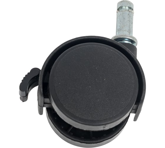 Изображение товара Мебельное колесо Tech-Krep поворотное, пластик, черный, штифт М8, D40, с тормозом - пакет 152341