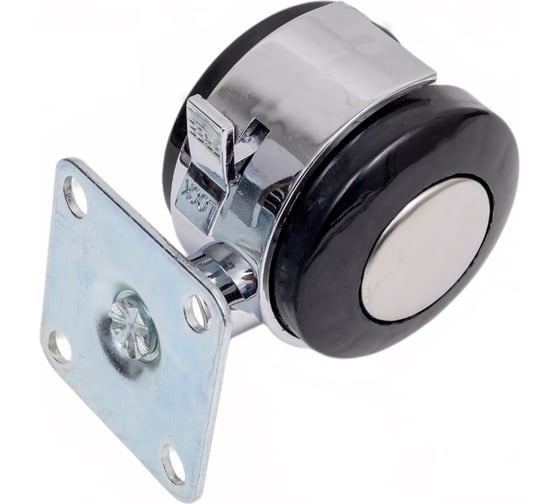 Изображение товара Мебельное колесо Tech-Krep поворотное, пластик, хром, площадка, D50, с тормозом - пакет 152350