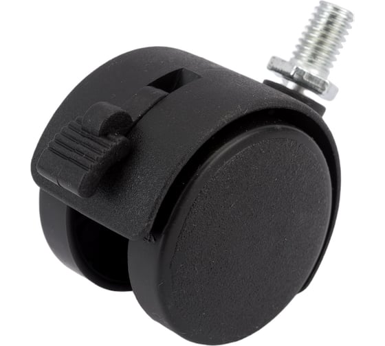Изображение товара Мебельное колесо Tech-Krep поворотное, пластик, черный, резьба М8, D40, с тормозом - пакет 148470