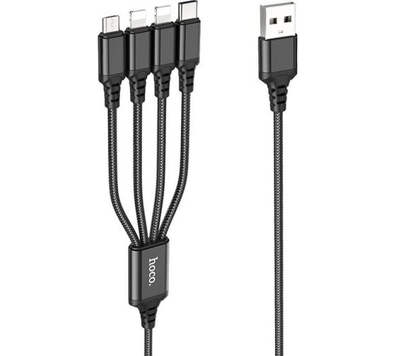 Изображение товара Usb кабель Hoco x76 2xlightning 8-pin/microusb/type-c, 4в1, 1м, нейлон (черный) 0L-00057032