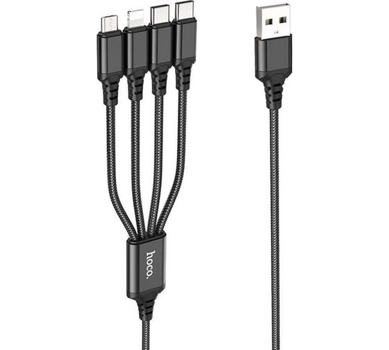 Изображение товара Usb кабель Hoco x76 lightning 8-pin/microusb/2xtype-c, 4в1, 1м, нейлон (черный) 0L-00057033