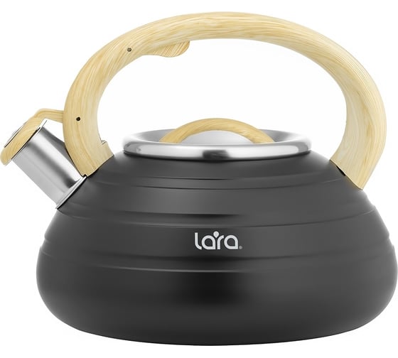 Изображение товара Матовый чайник Lara Soft-touch 3.0 л, индукционное капсульное дно, свисток с механизмом кнопкой LR00-80 Black