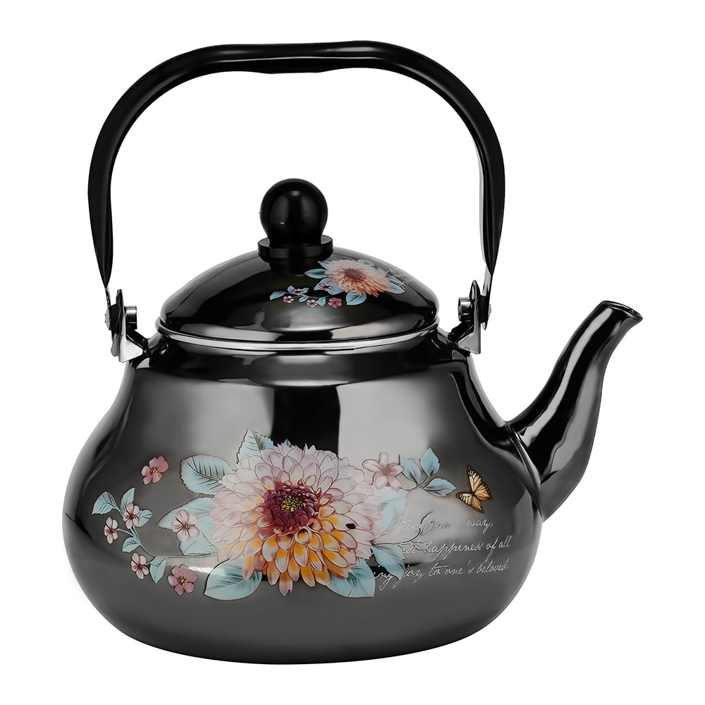 Изображение товара Эмалированный чайник Lara 2.1 л глянец складная ручка индукционное дно цветы