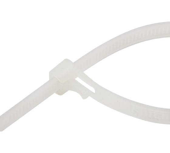 Изображение товара Нейлоновая многоразовая стяжка REXANT 200x7,5мм, белая 100 шт/уп 07-0209