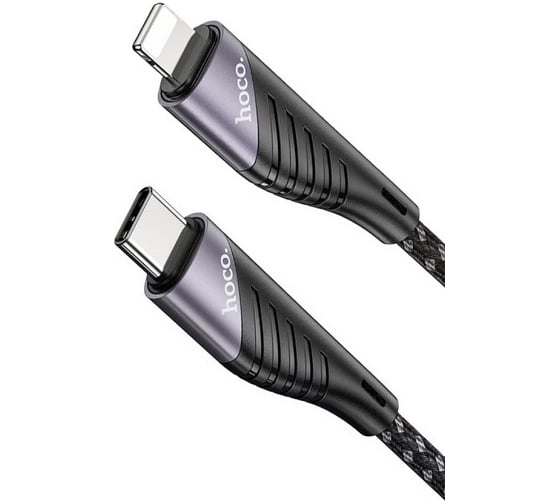 Изображение товара Usb-c кабель Hoco u95 freeway lightning 8-pin, 3а, pd20w, 1.2м, нейлон (черный) 0L-00050599